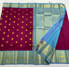 MAGENTA PINK/BLUE BORDER COMBITION PURE KANCHI SILK SAREE