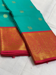 RAMA GREEN/RED BORDER COMBITION PURE KANCHI SILK SAREE