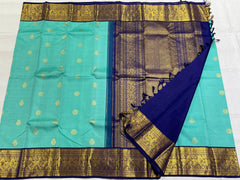 SKY BLUE/NAVY BLUE BORDER COMBITION PURE KANCHI SILK SAREE