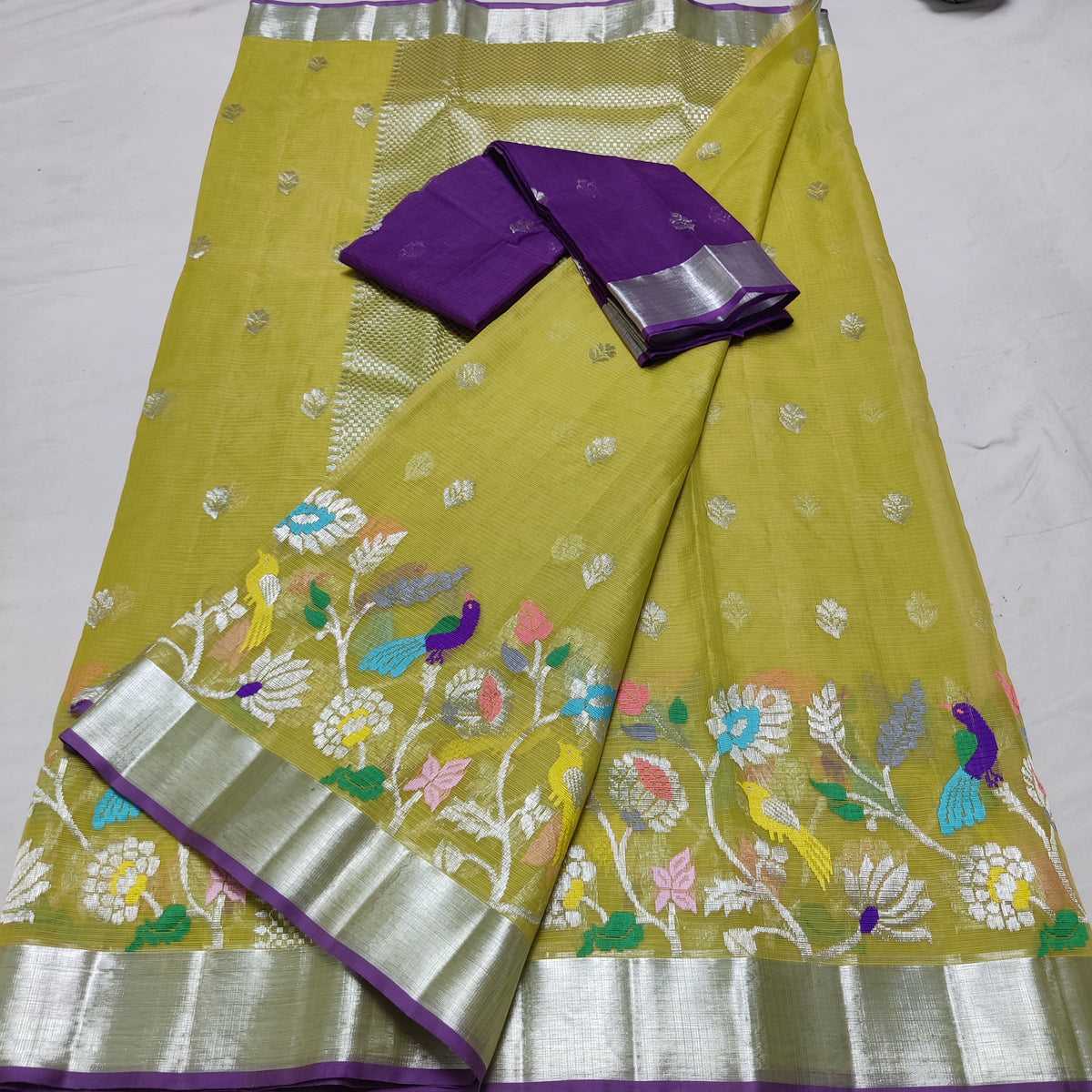 LEMON YELLOW/VOILET   ZARI KOTA SAREE