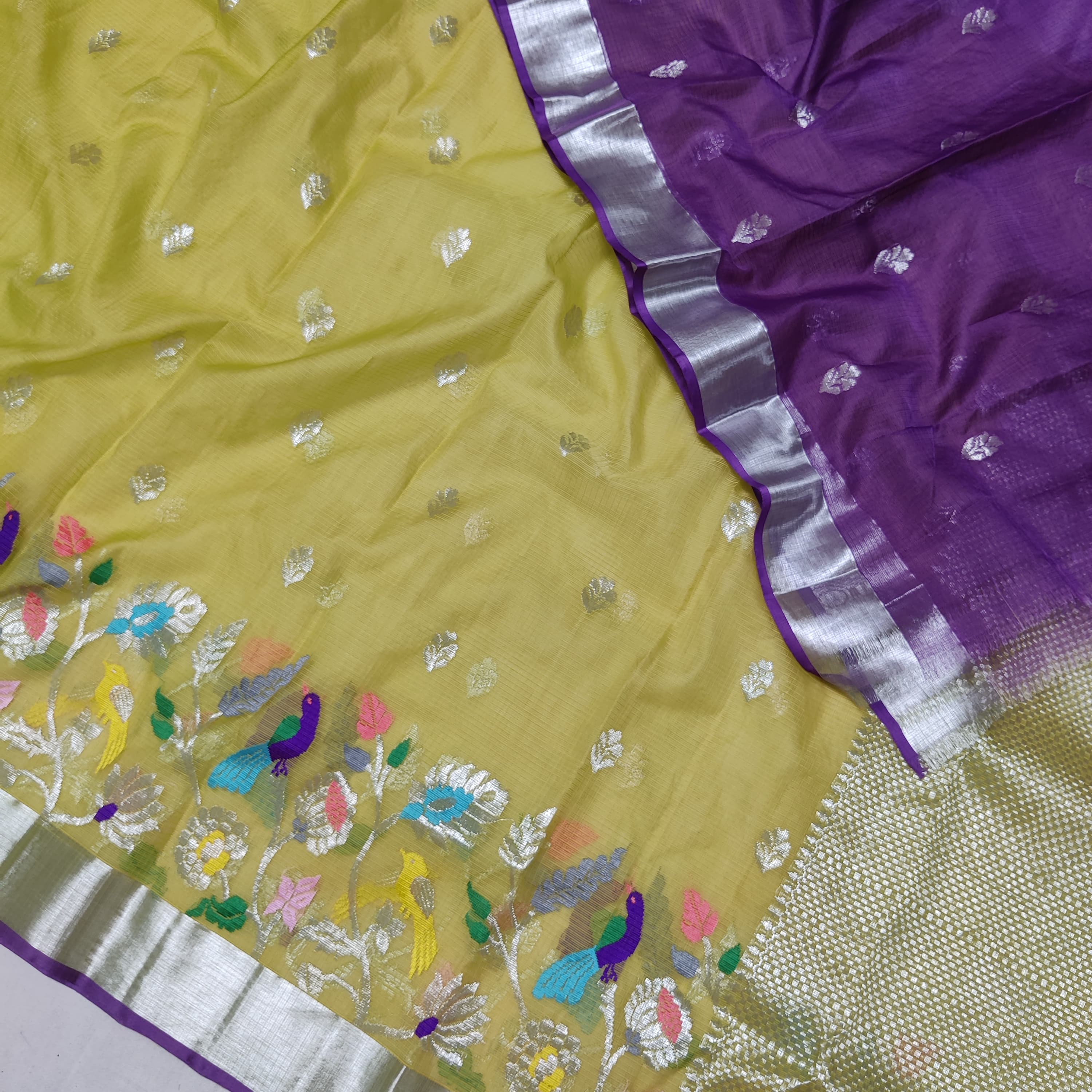 LEMON YELLOW/VOILET   ZARI KOTA SAREE