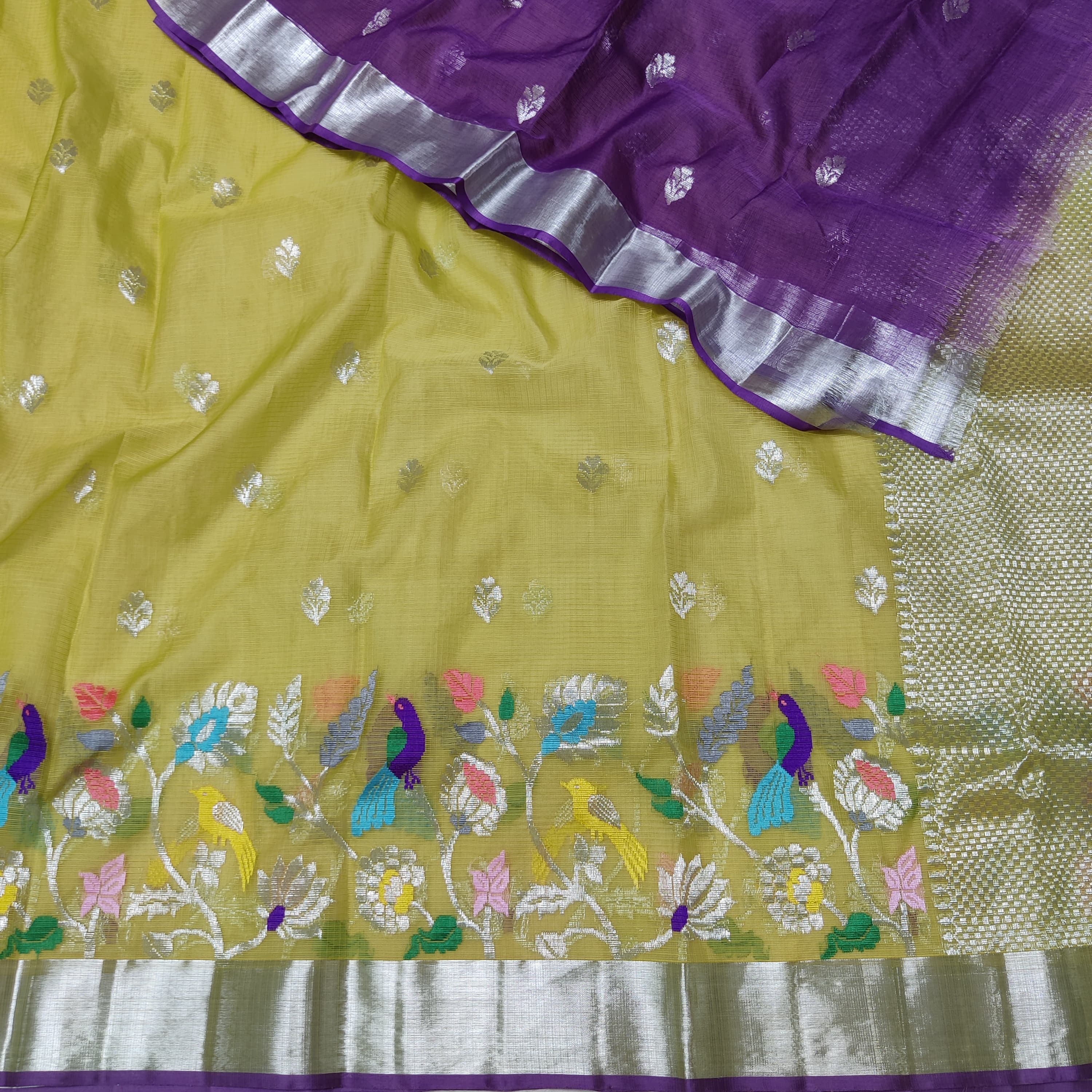 LEMON YELLOW/VOILET   ZARI KOTA SAREE