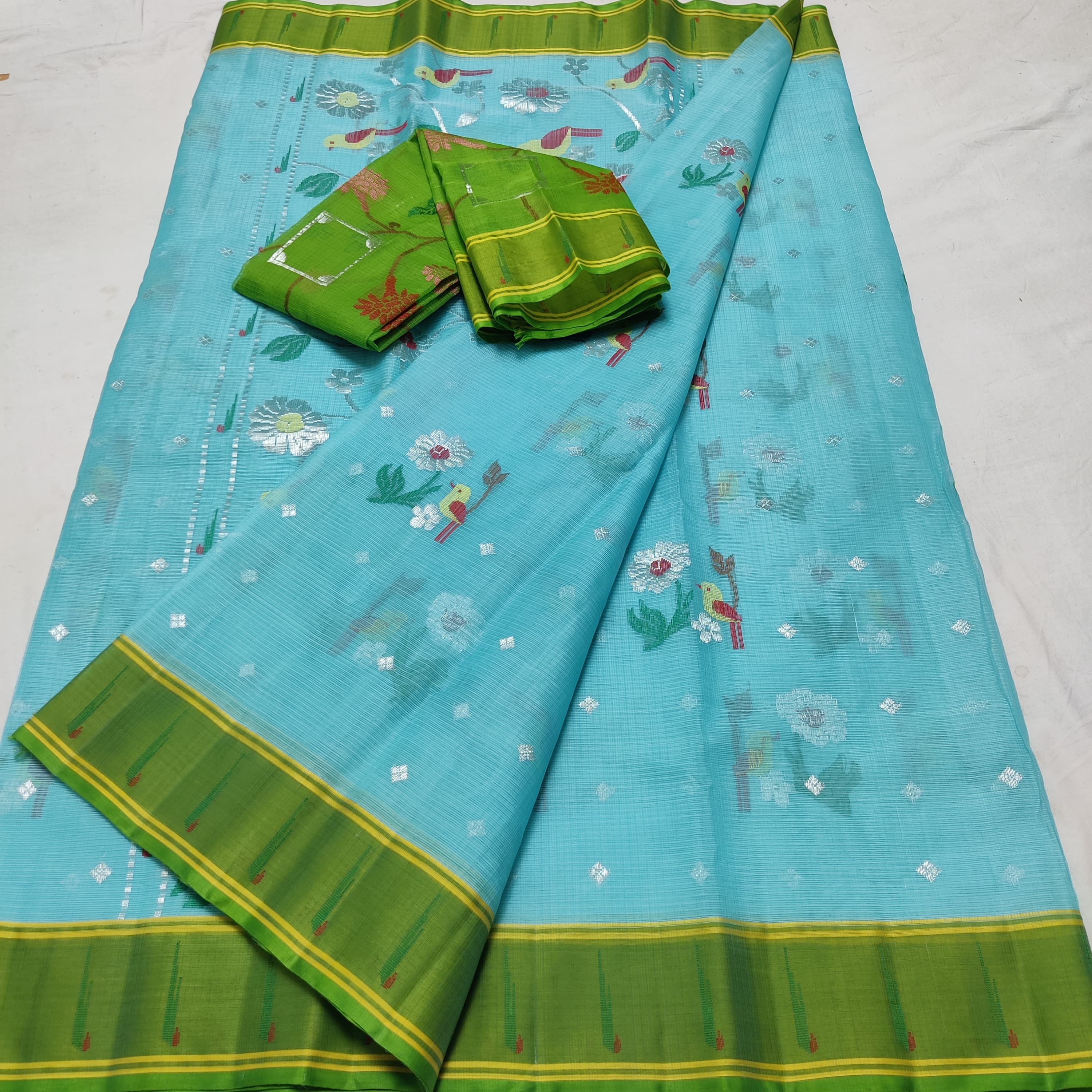 SKY BLUE/GREEN    ZARI KOTA SAREE