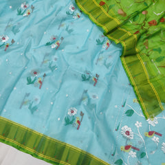 SKY BLUE/GREEN    ZARI KOTA SAREE