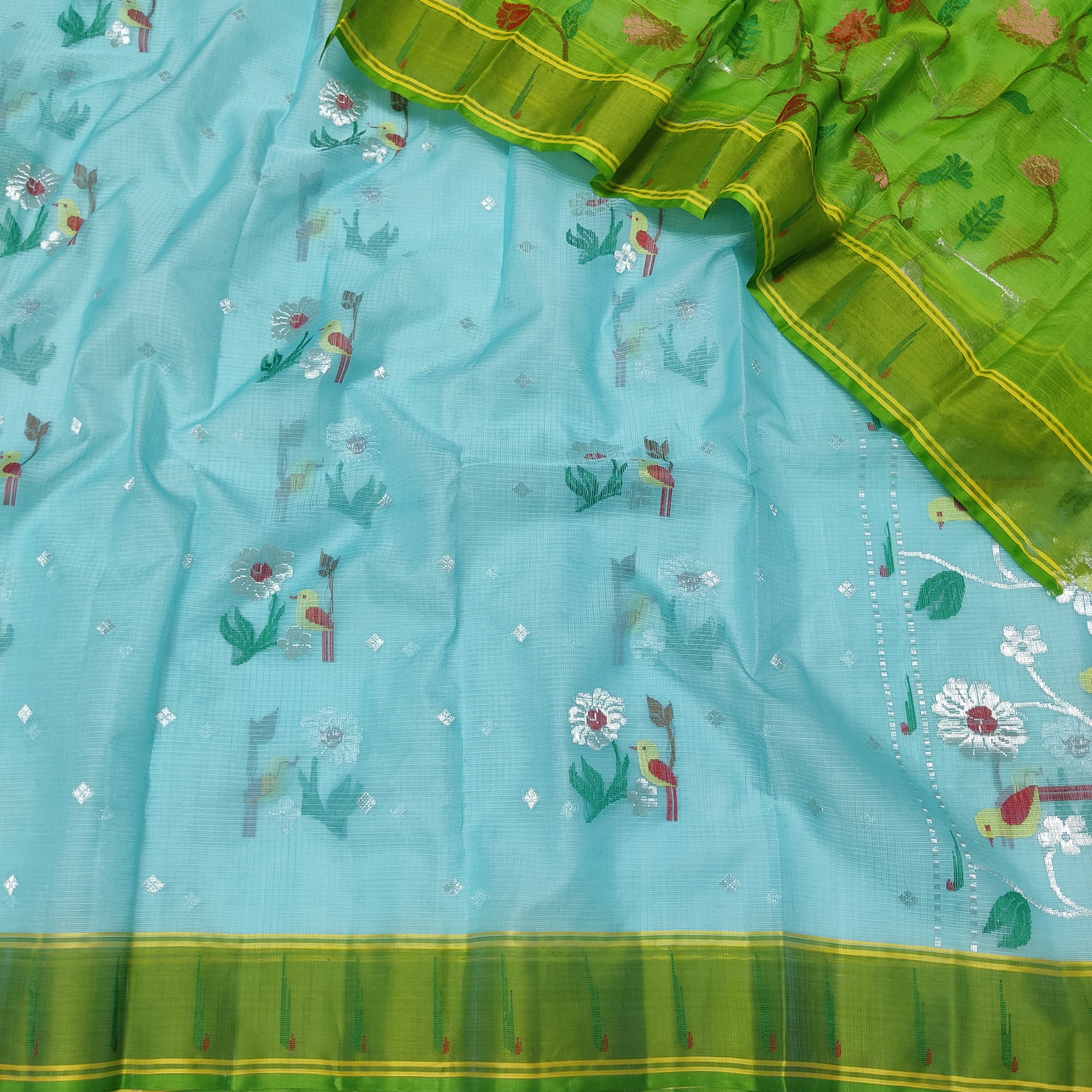 SKY BLUE/GREEN    ZARI KOTA SAREE