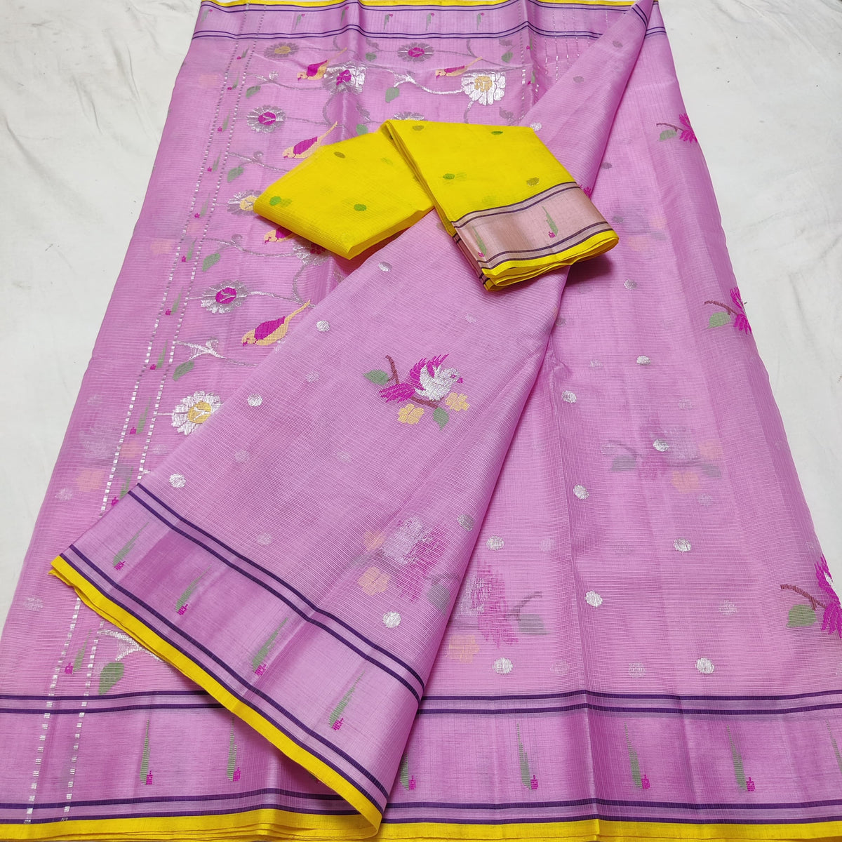 BABY PINK/YELLOW  ZARI KOTA SAREE