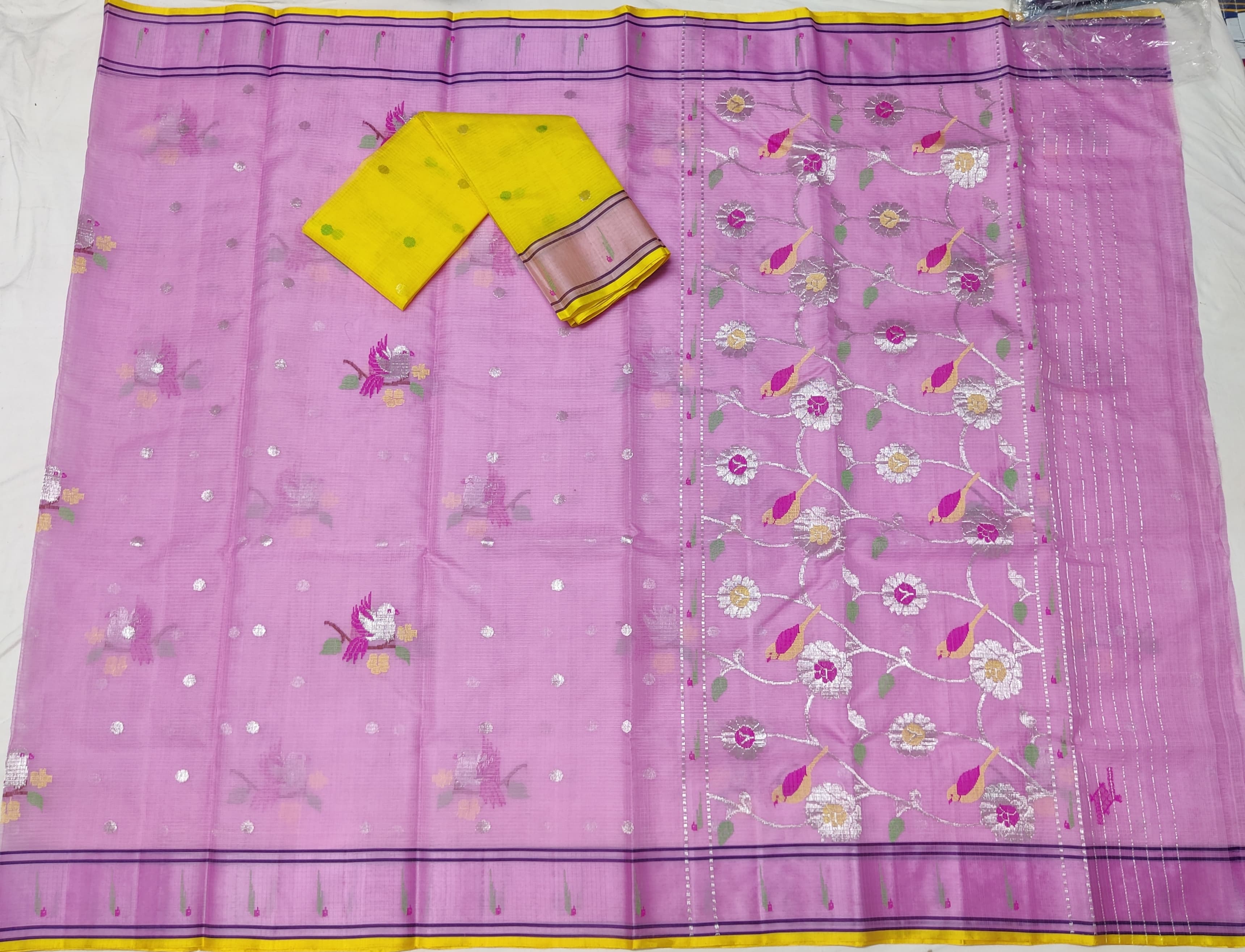 BABY PINK/YELLOW  ZARI KOTA SAREE