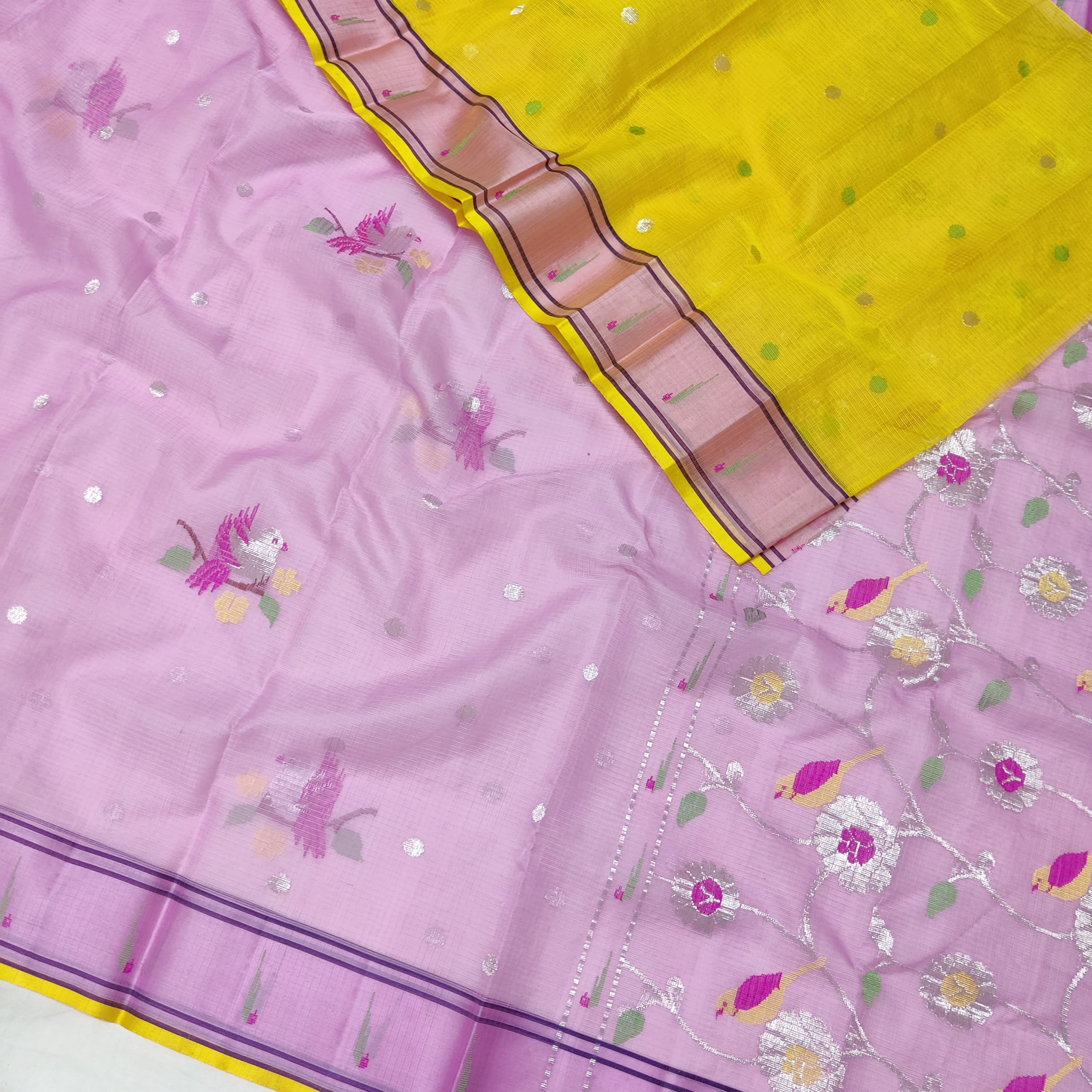 BABY PINK/YELLOW  ZARI KOTA SAREE