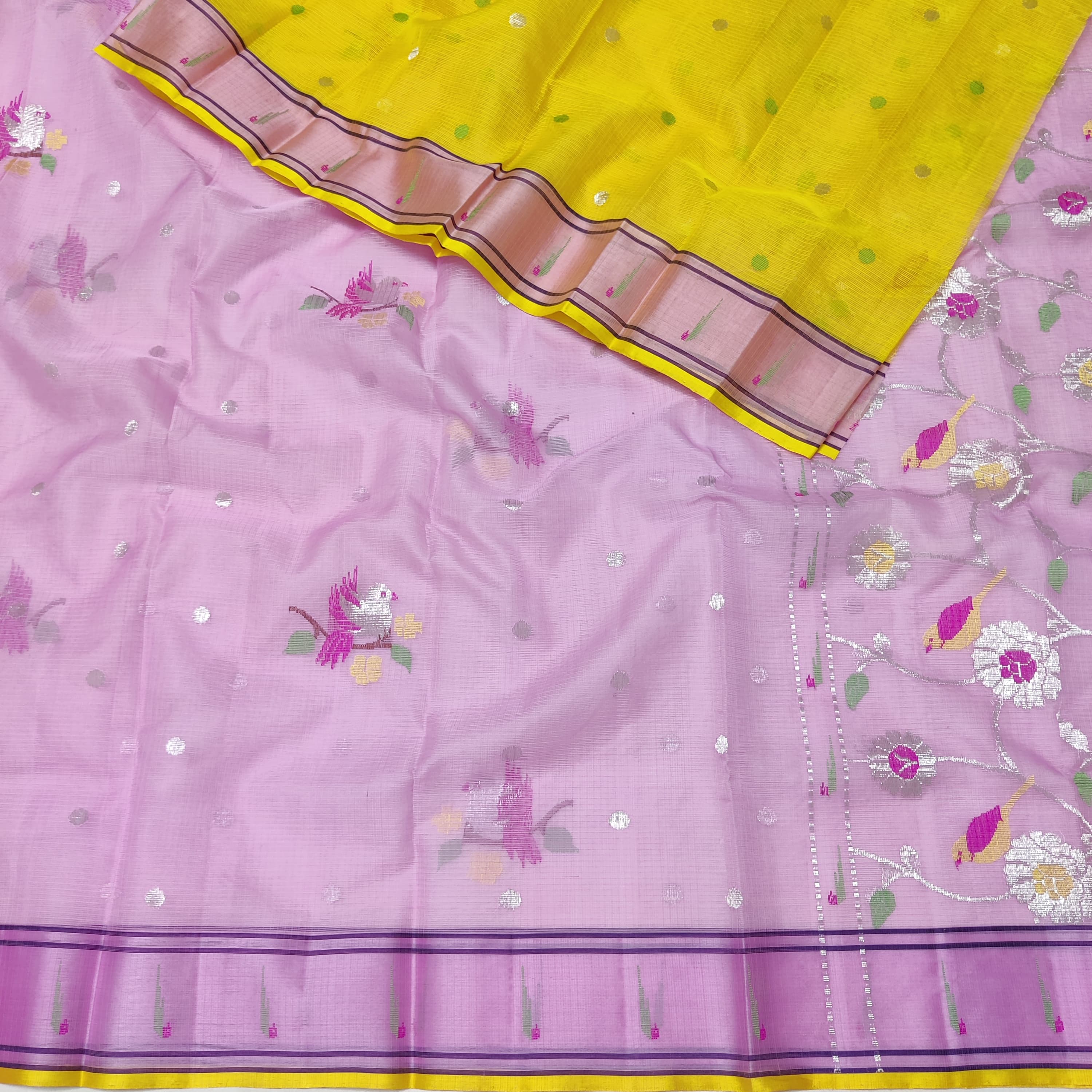 BABY PINK/YELLOW  ZARI KOTA SAREE