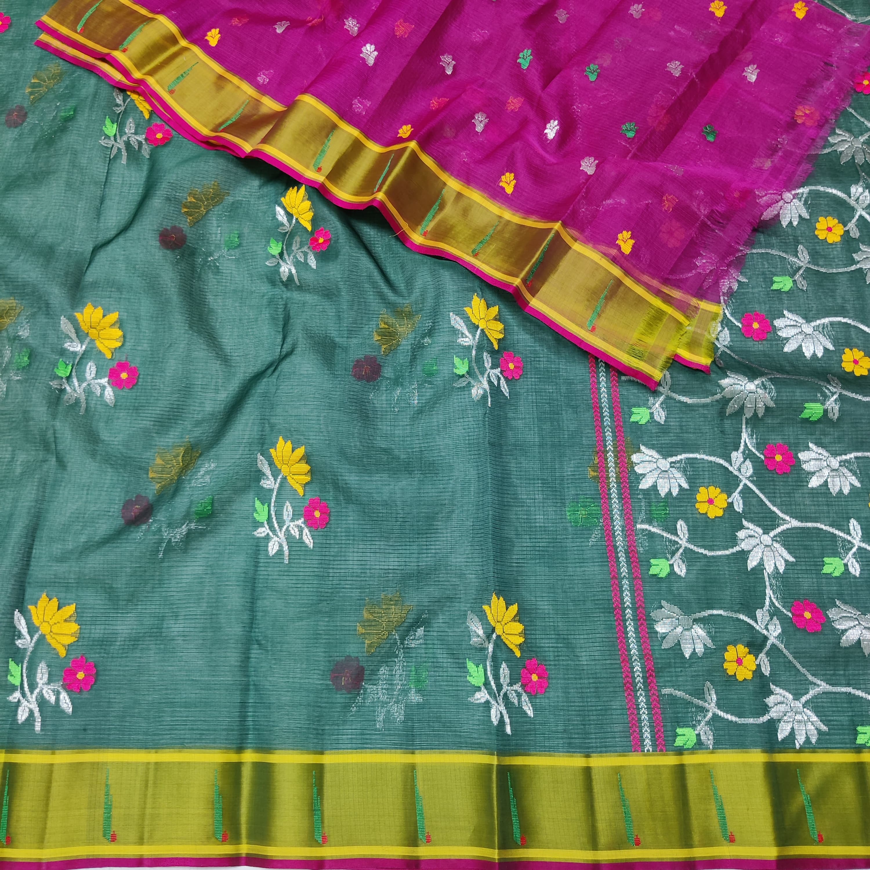 BOTTLE GREEN/MEHANDI GREEN  ZARI KOTA SAREE