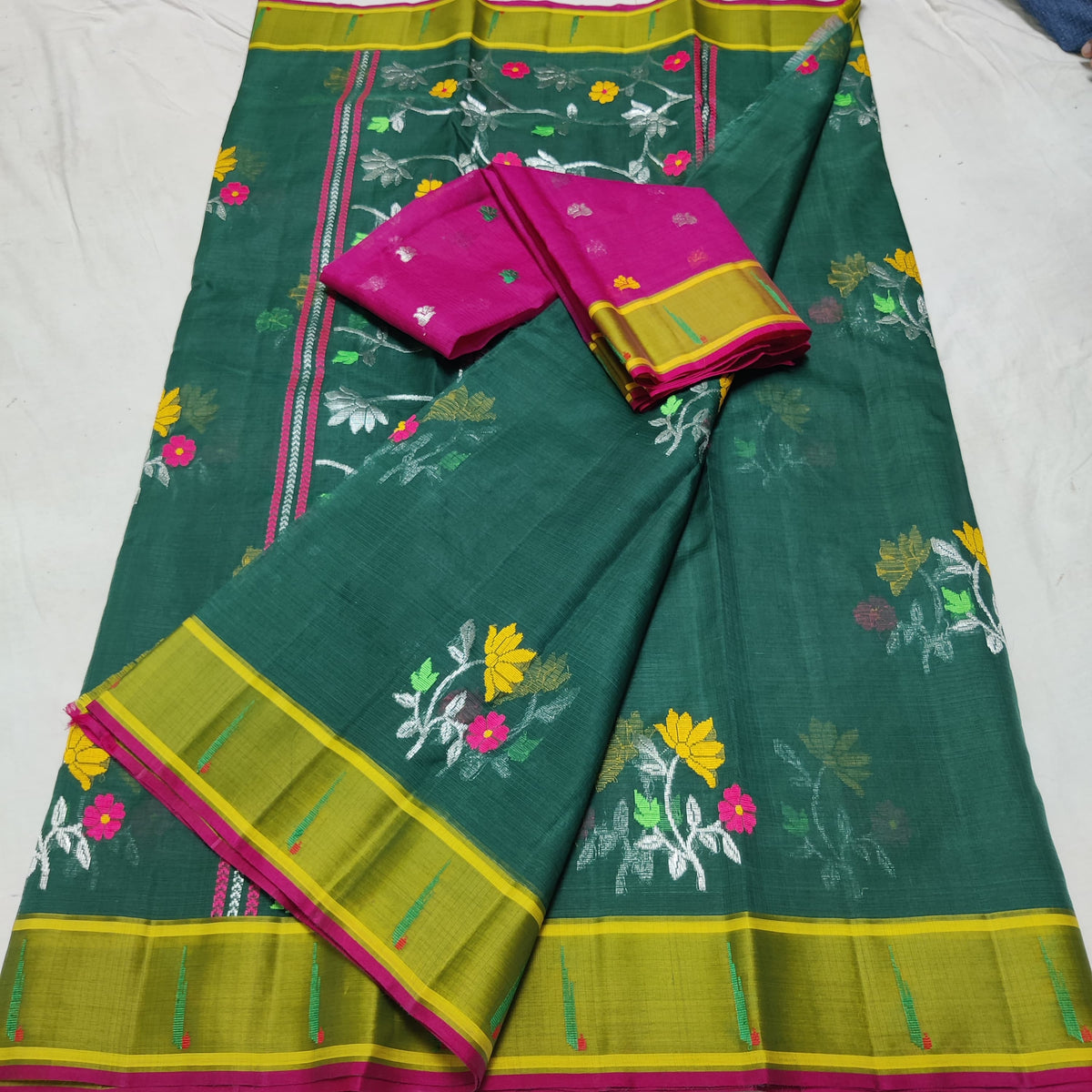 BOTTLE GREEN/MEHANDI GREEN  ZARI KOTA SAREE