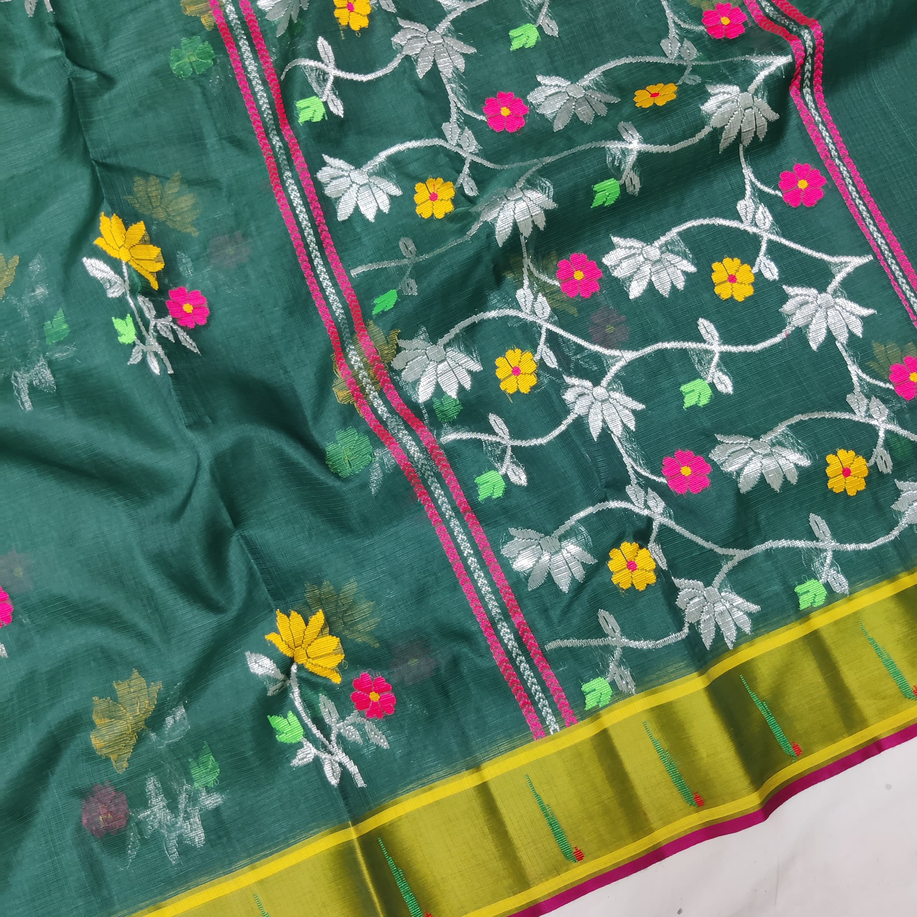 BOTTLE GREEN/MEHANDI GREEN  ZARI KOTA SAREE