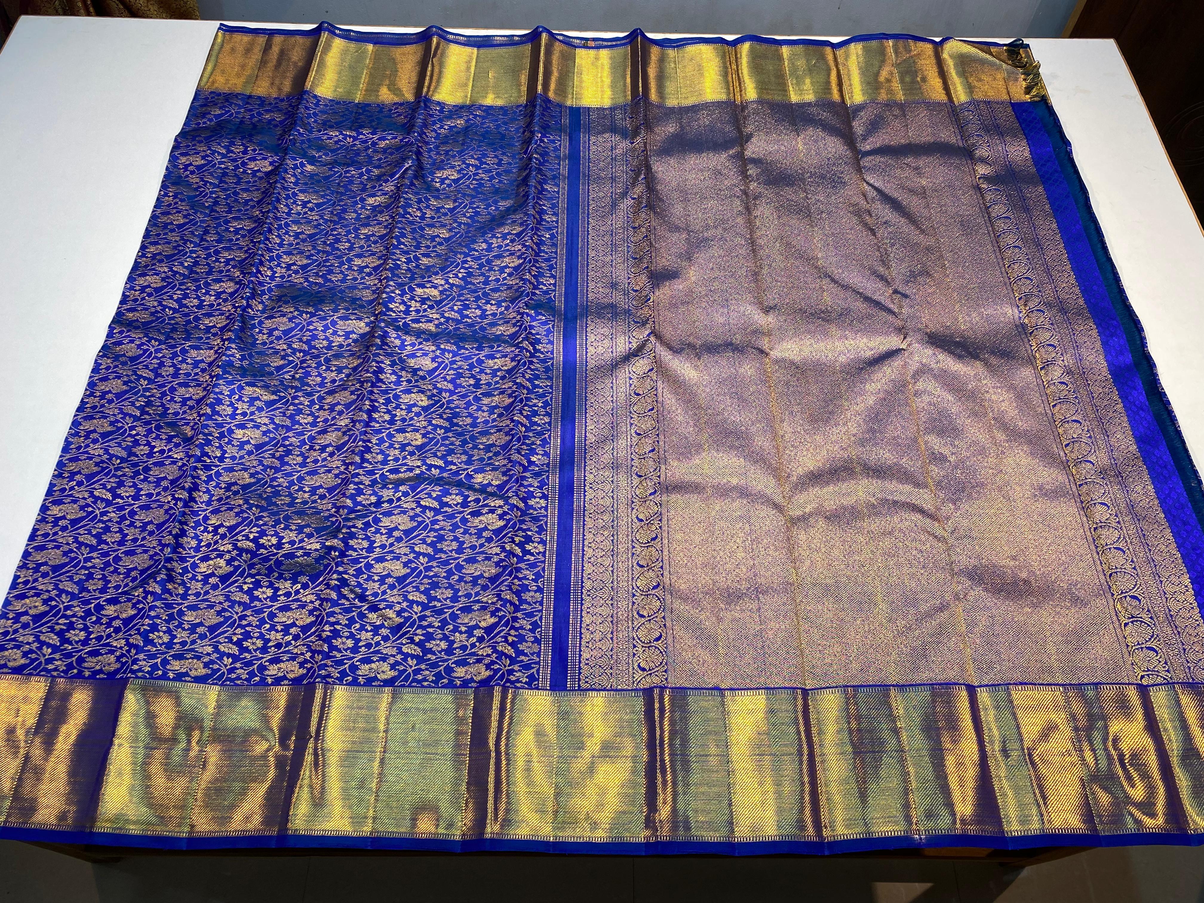 ROYAL BLUE COLOUR  ZARI BORDER COMBITION PURE KANCHI SILK SAREE