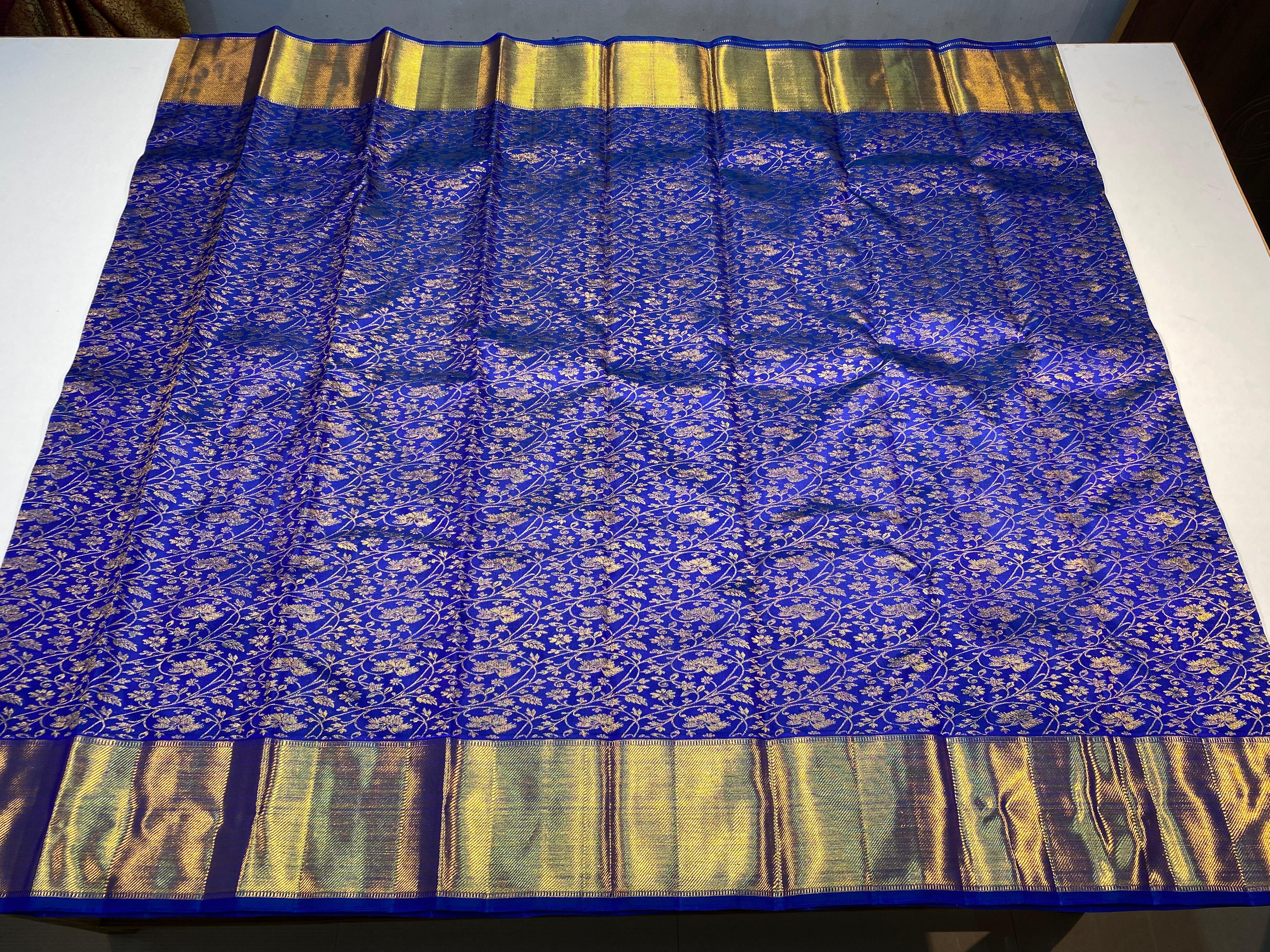 ROYAL BLUE COLOUR  ZARI BORDER COMBITION PURE KANCHI SILK SAREE