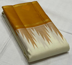 CREAM/MUSTURD YELLOW BORDER COMBITION PURE KANCHI SILK SAREE