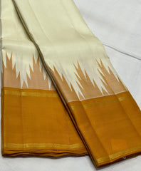 CREAM/MUSTURD YELLOW BORDER COMBITION PURE KANCHI SILK SAREE