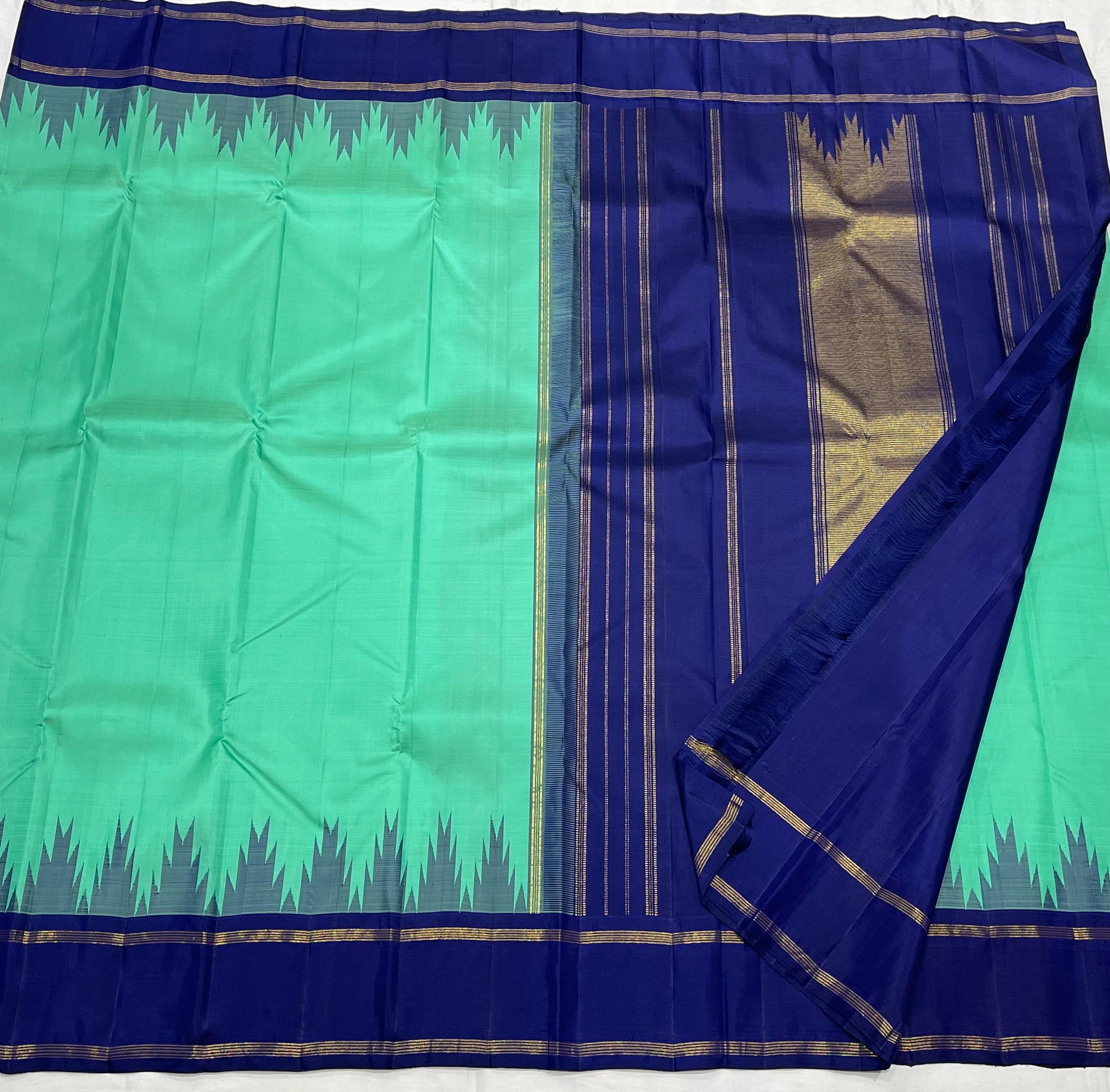 SKY BLUE/NAVY BLUE BORDER COMBITION PURE KANCHI SILK SAREE