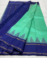 SKY BLUE/NAVY BLUE BORDER COMBITION PURE KANCHI SILK SAREE