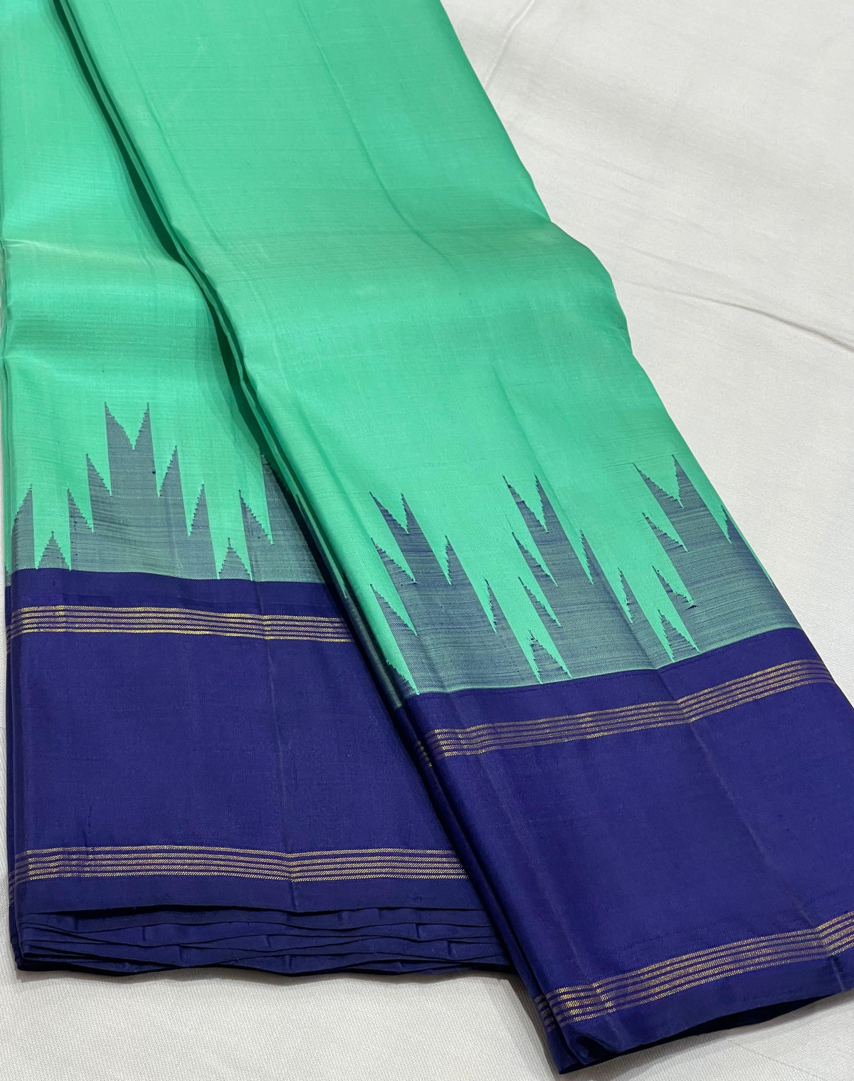 SKY BLUE/NAVY BLUE BORDER COMBITION PURE KANCHI SILK SAREE