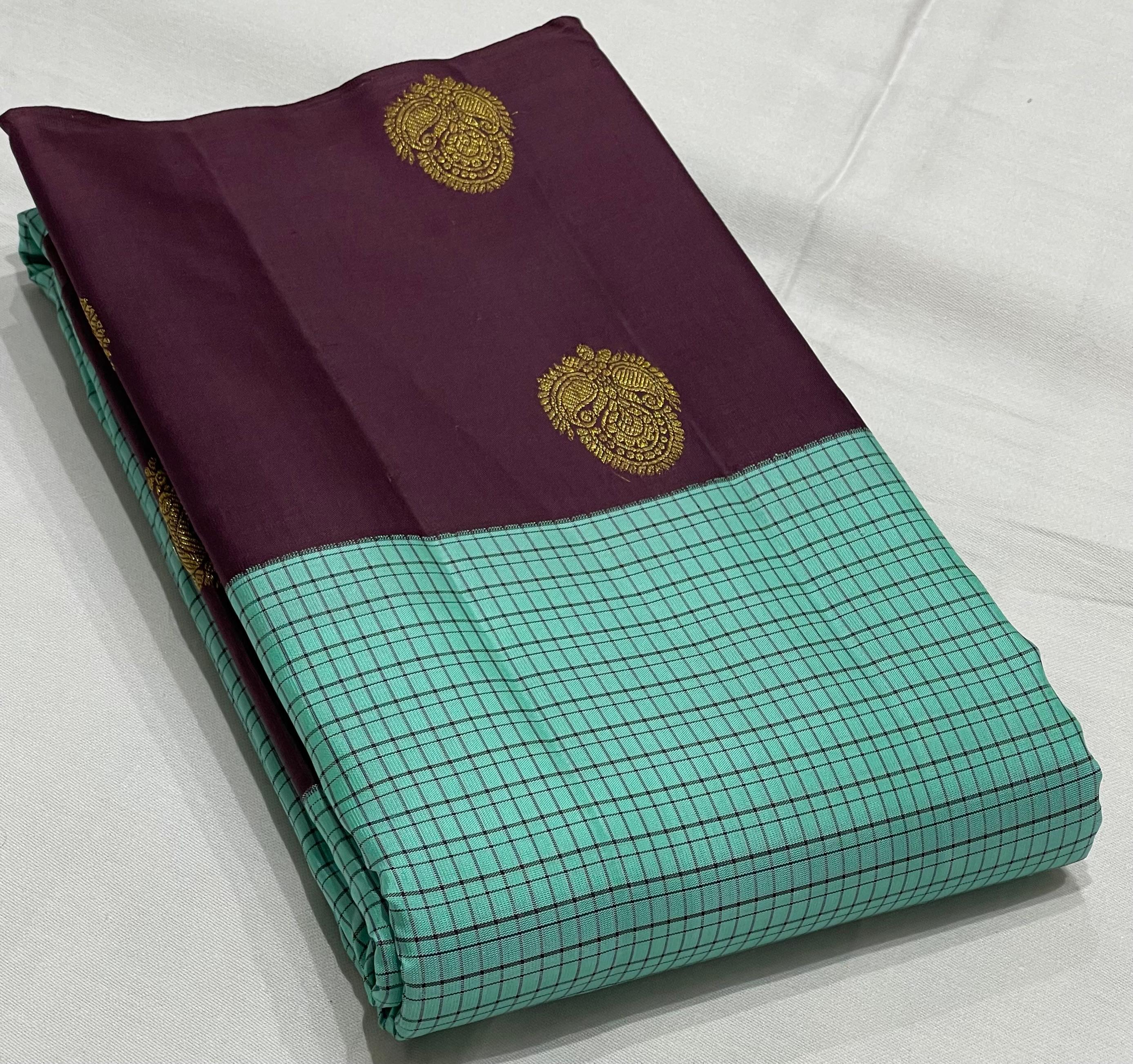 SKY BLUE/MAROON  BORDER COMBITION PURE KANCHI SILK SAREE