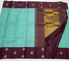 SKY BLUE/MAROON  BORDER COMBITION PURE KANCHI SILK SAREE