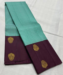 SKY BLUE/MAROON  BORDER COMBITION PURE KANCHI SILK SAREE