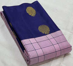 BABY PINK/NAVY BLUE  BORDER COMBITION PURE KANCHI SILK SAREE