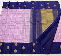 BABY PINK/NAVY BLUE  BORDER COMBITION PURE KANCHI SILK SAREE