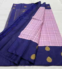 BABY PINK/NAVY BLUE  BORDER COMBITION PURE KANCHI SILK SAREE