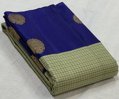 CREAM/NAVY BLUE  BORDER COMBITION PURE KANCHI SILK SAREE