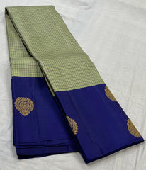 CREAM/NAVY BLUE  BORDER COMBITION PURE KANCHI SILK SAREE