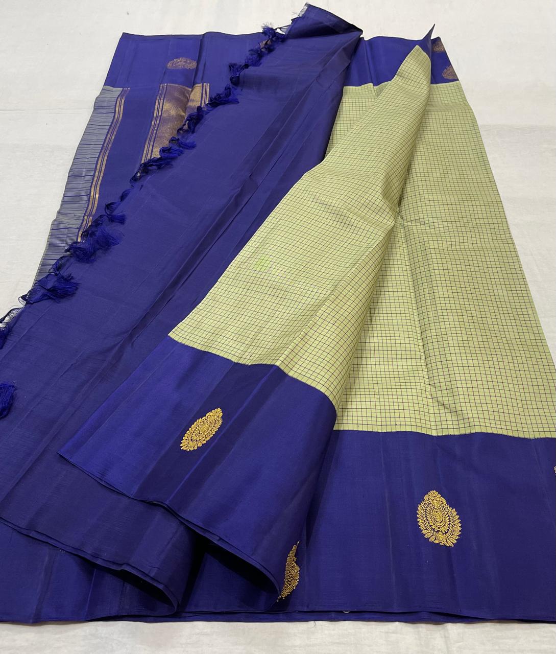 CREAM/NAVY BLUE  BORDER COMBITION PURE KANCHI SILK SAREE