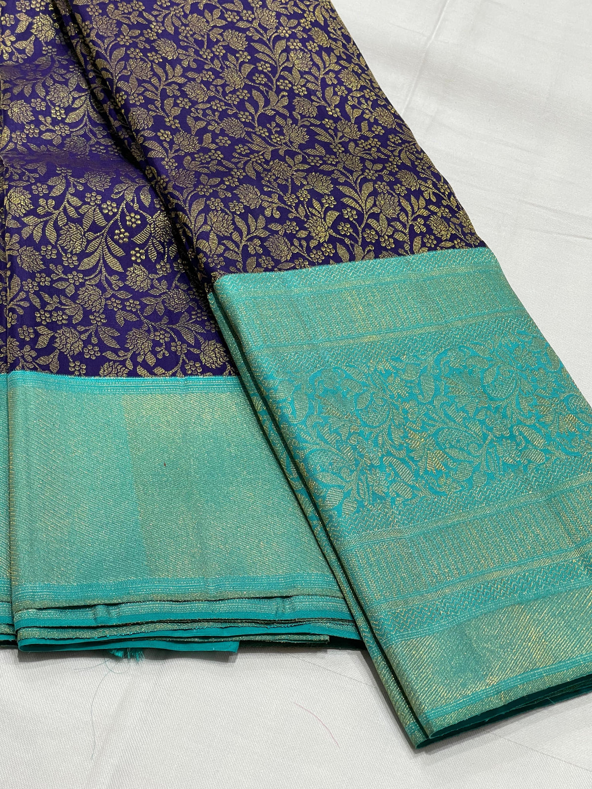 NAVY BLUE/TURQUISE BLUE  BORDER COMBITION PURE KANCHI SILK SAREE