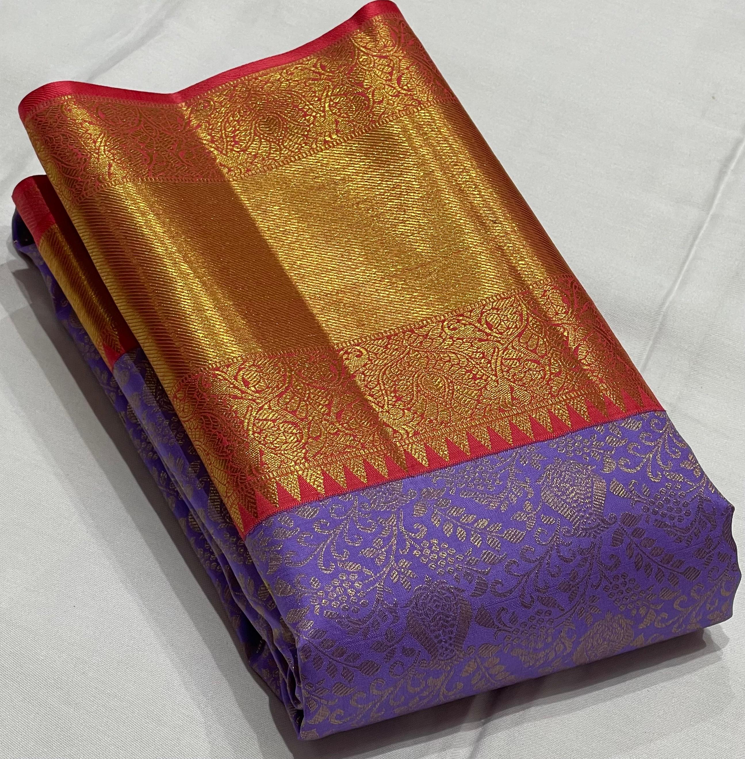 LAVENDER/PINK  BORDER COMBITION PURE KANCHI SILK SAREE