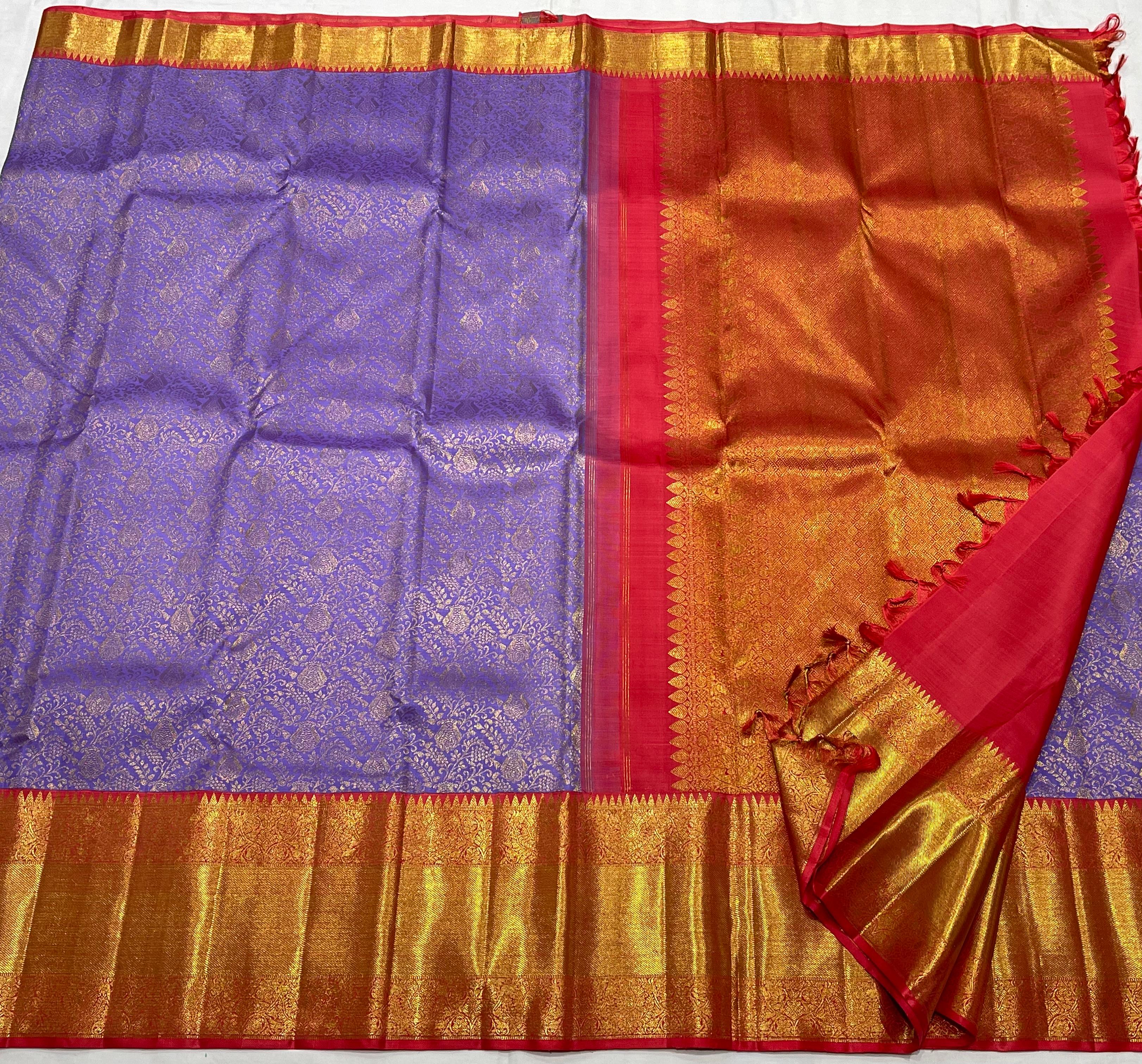 LAVENDER/PINK  BORDER COMBITION PURE KANCHI SILK SAREE