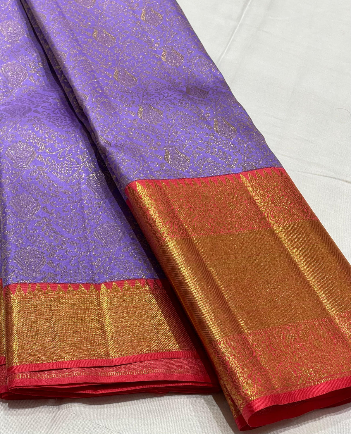 LAVENDER/PINK  BORDER COMBITION PURE KANCHI SILK SAREE