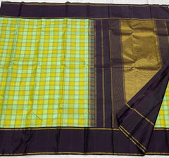 RADIUM GREEN/BROWN   BORDER COMBITION PURE KANCHI SILK SAREE