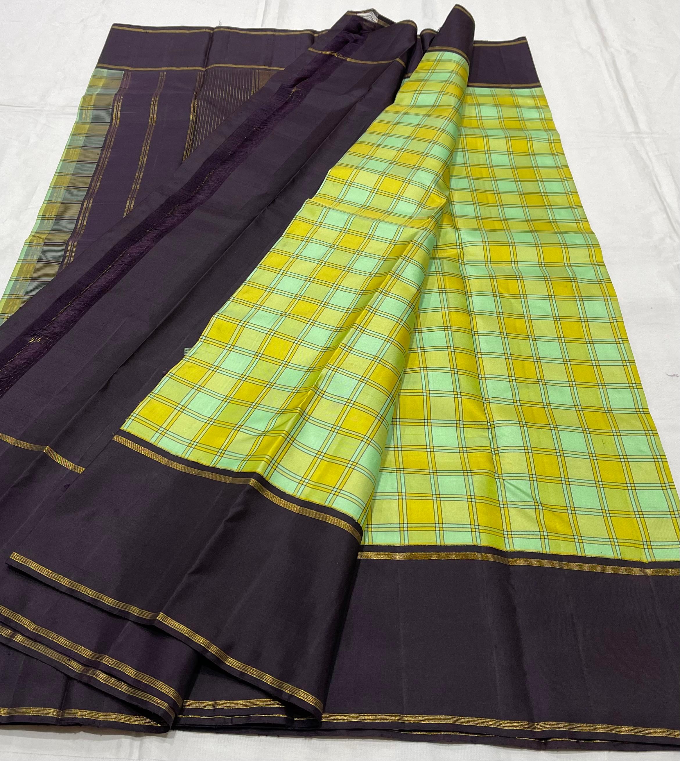 RADIUM GREEN/BROWN   BORDER COMBITION PURE KANCHI SILK SAREE