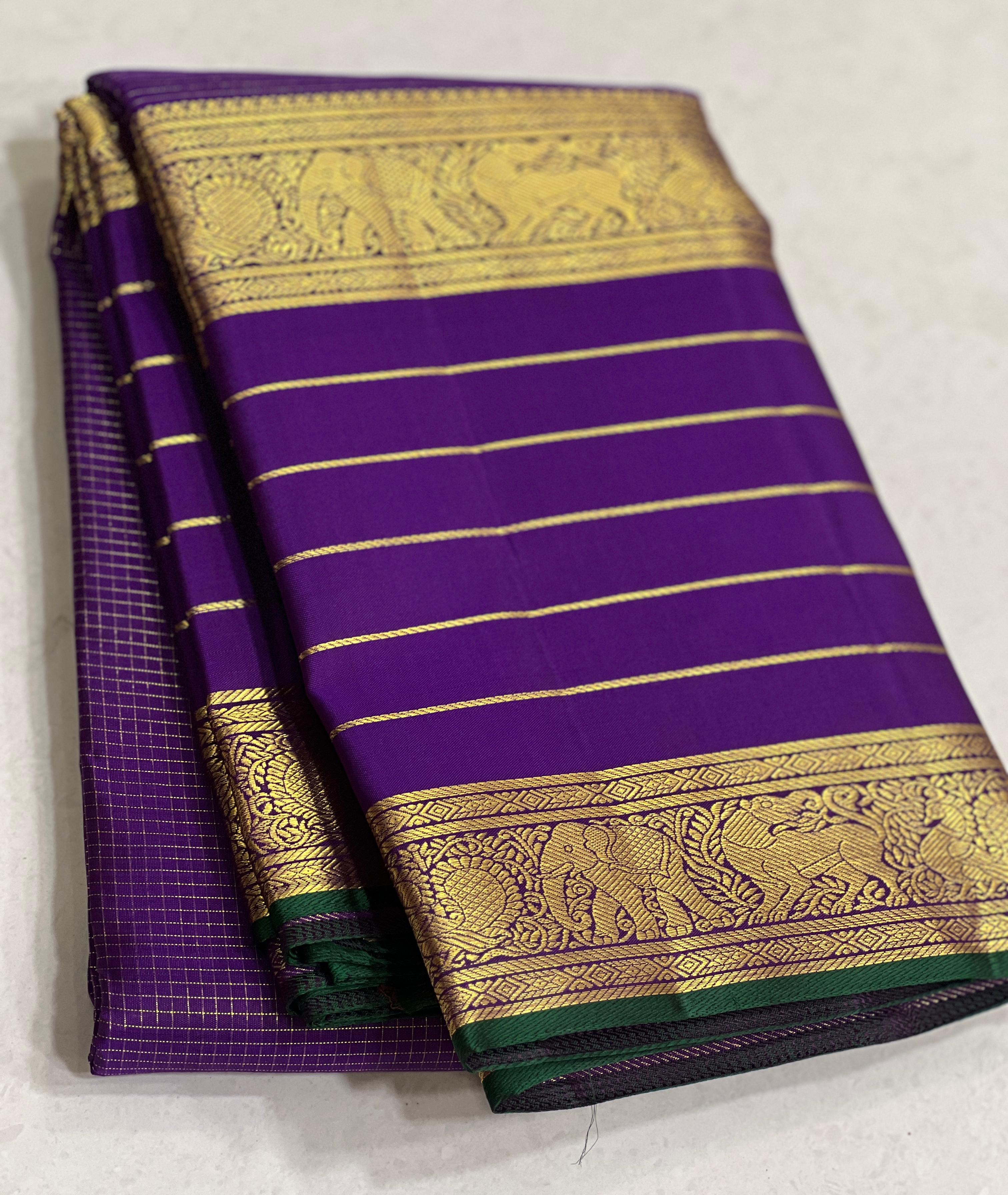 PURPLE/GOLD   BORDER COMBITION PURE KANCHI SILK SAREE