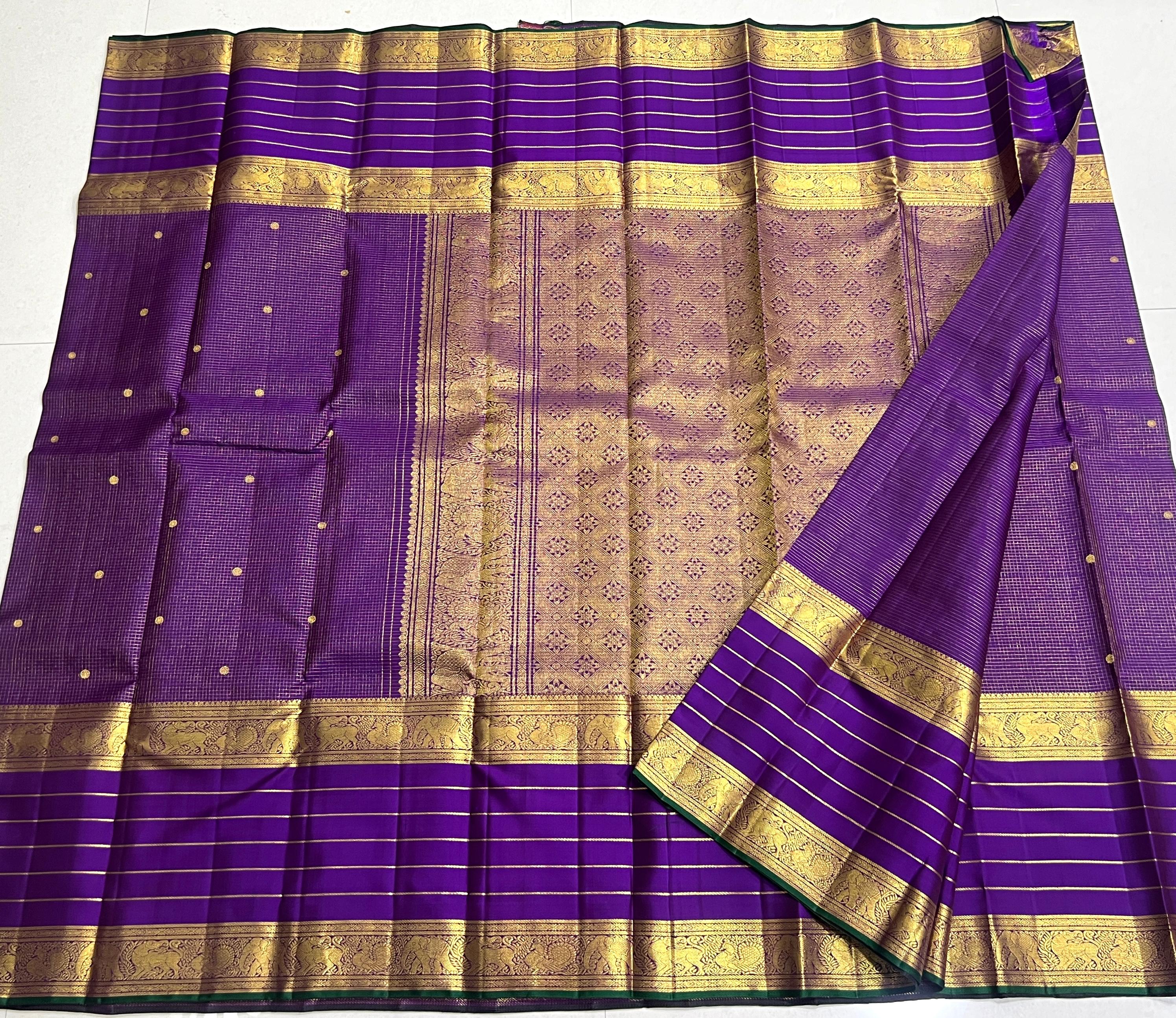 PURPLE/GOLD   BORDER COMBITION PURE KANCHI SILK SAREE