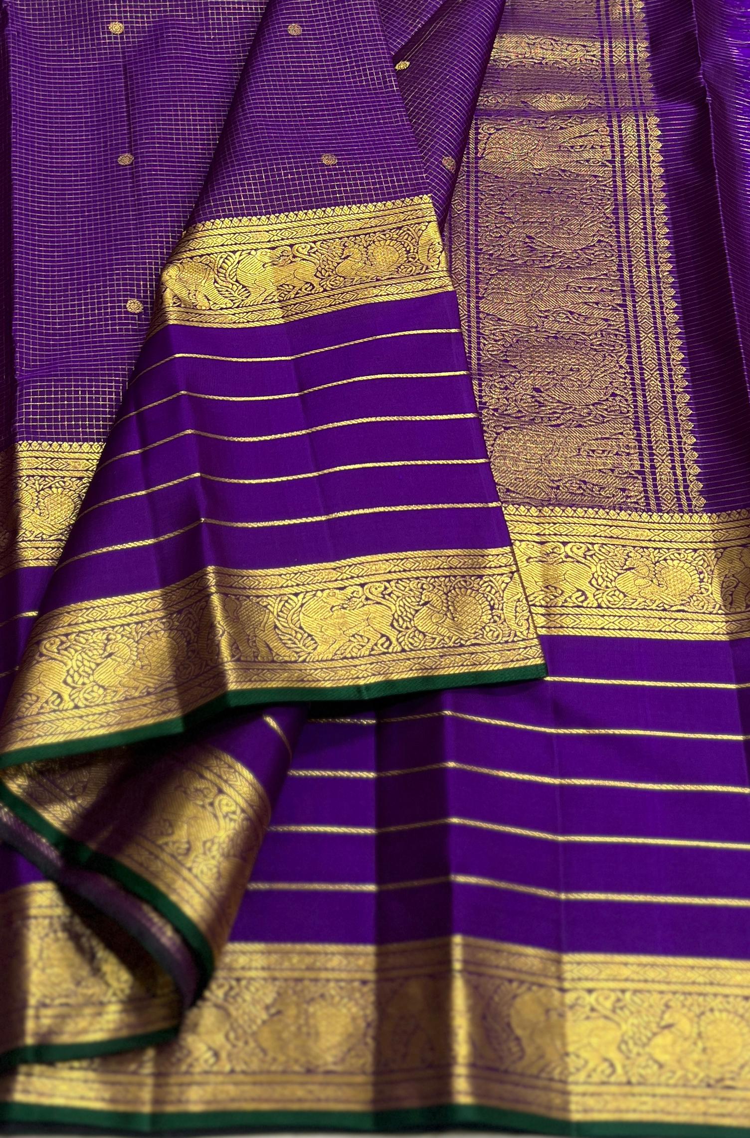 PURPLE/GOLD   BORDER COMBITION PURE KANCHI SILK SAREE