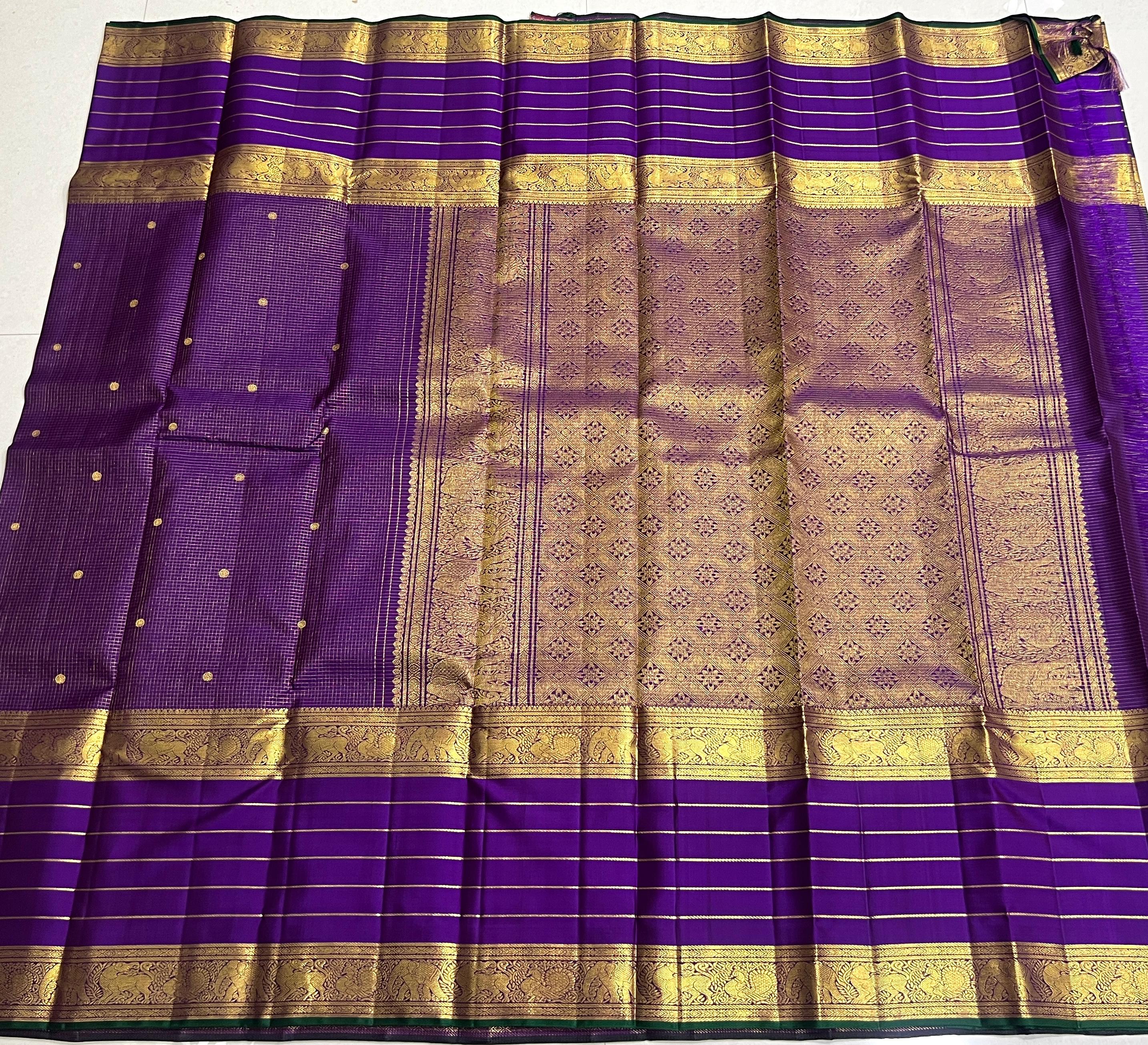 PURPLE/GOLD   BORDER COMBITION PURE KANCHI SILK SAREE