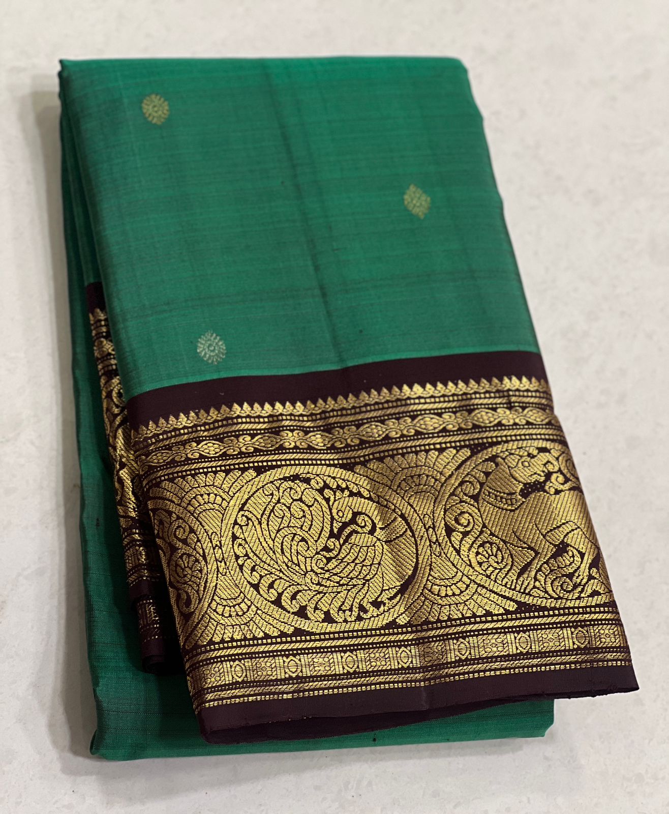 BLUE/BROWN BORDER COMBITION PURE KANCHI SILK SAREE