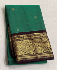 BLUE/BROWN BORDER COMBITION PURE KANCHI SILK SAREE