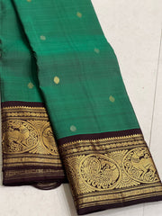 BLUE/BROWN BORDER COMBITION PURE KANCHI SILK SAREE