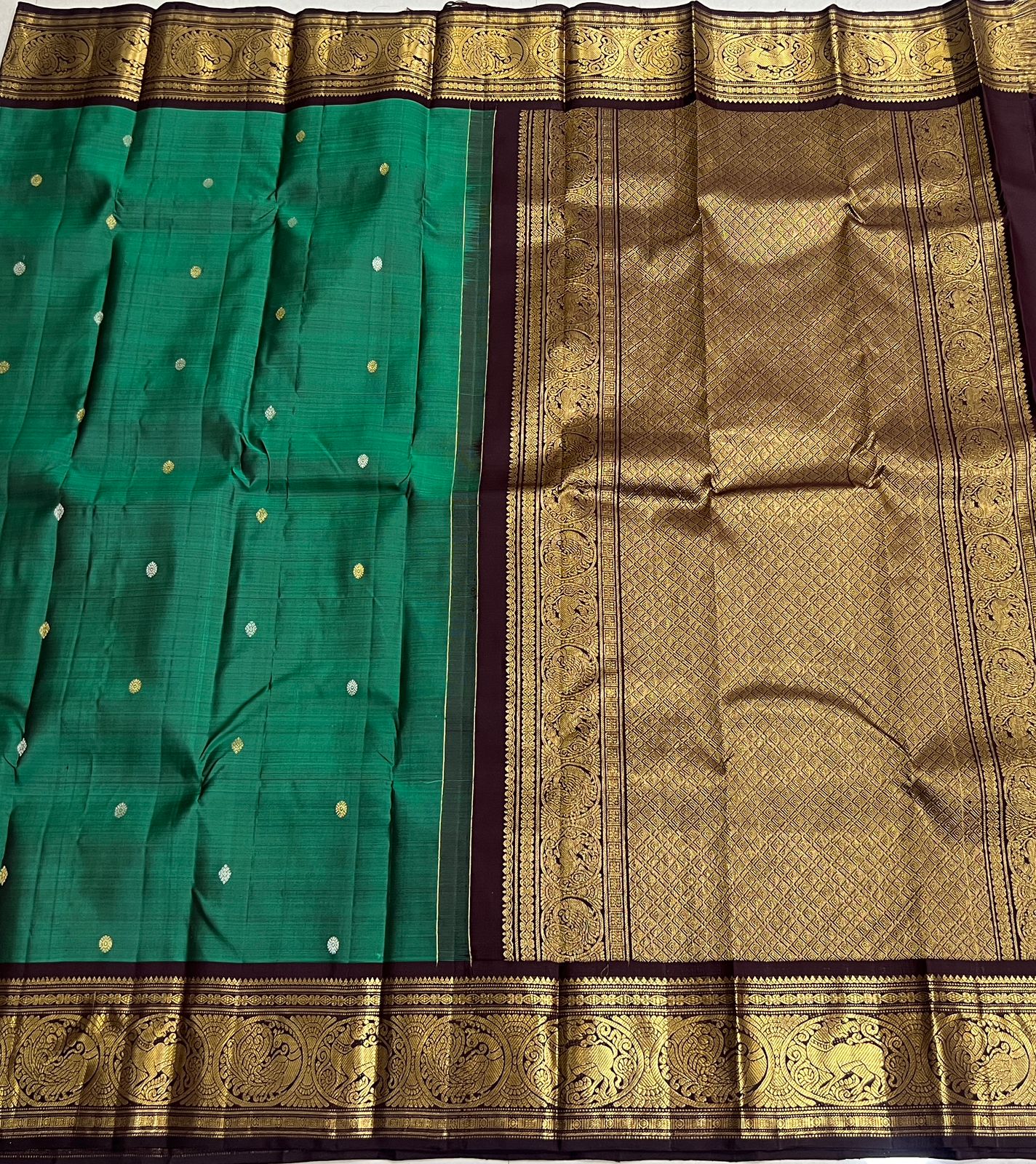 BLUE/BROWN BORDER COMBITION PURE KANCHI SILK SAREE