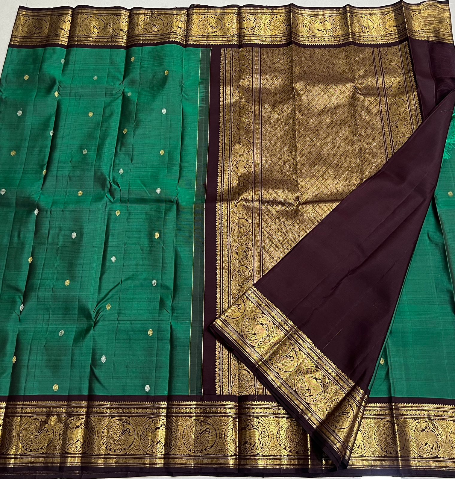 BLUE/BROWN BORDER COMBITION PURE KANCHI SILK SAREE