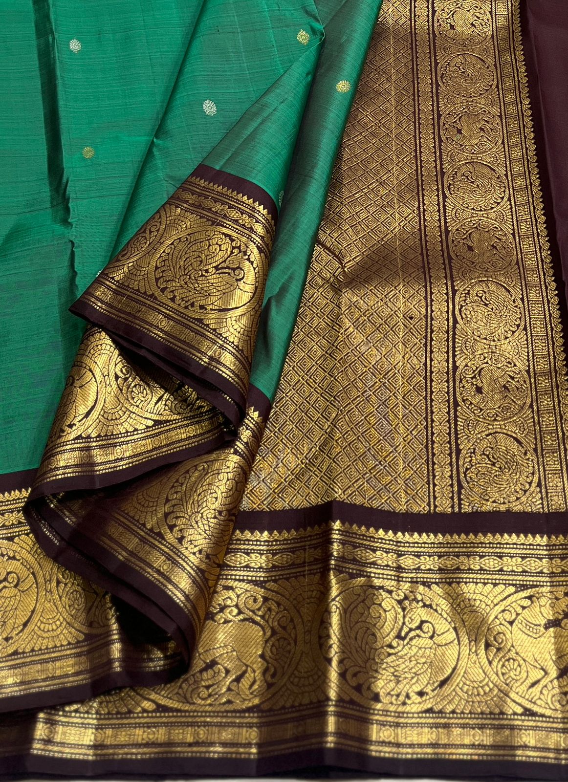 BLUE/BROWN BORDER COMBITION PURE KANCHI SILK SAREE