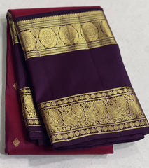 MAGENTA PINK/WINE  BORDER COMBITION PURE KANCHI SILK SAREE