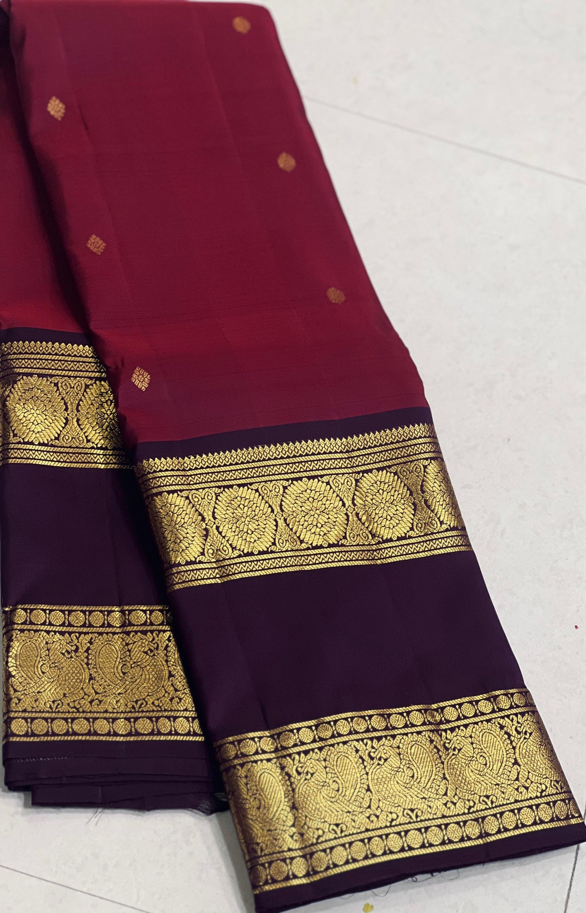 MAGENTA PINK/WINE  BORDER COMBITION PURE KANCHI SILK SAREE